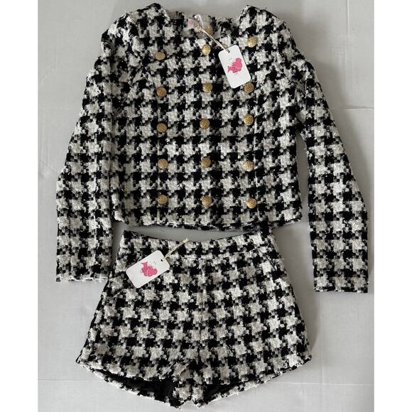 Houndstooth Woman’s Suit 2 Piece Jacket & Shorts Size 0/2 L’atiste by Amy - Picture 1 of 10